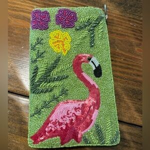 Bamboo company Club Bag Beaded Flamingo crossbody/wristlet